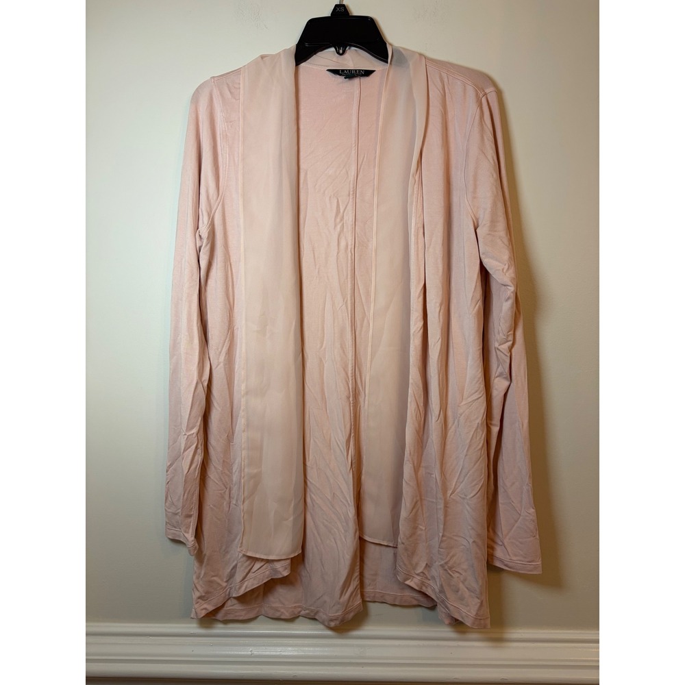 Lauren Ralph Lauren Cardigan Womens M Blush Pink Open Front Sheer Trim Draped